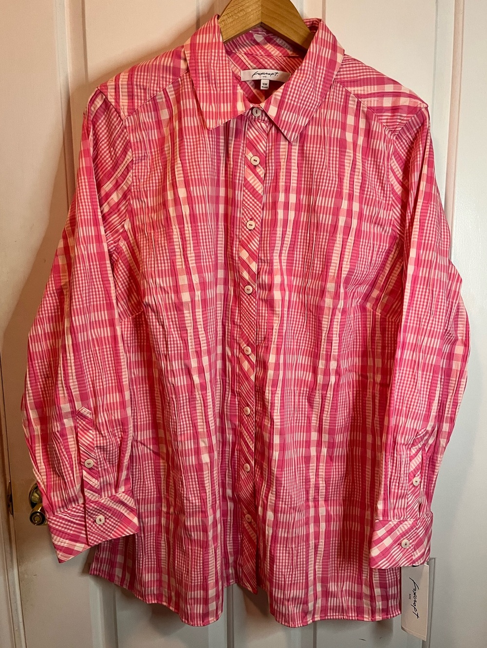 NWT Foxcroft Women’s Pink Plaid Button-Down Tunic Top